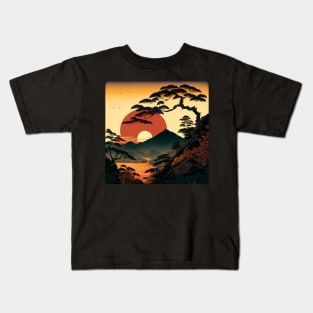 Sunset in the mountains ukiyo e Kids T-Shirt